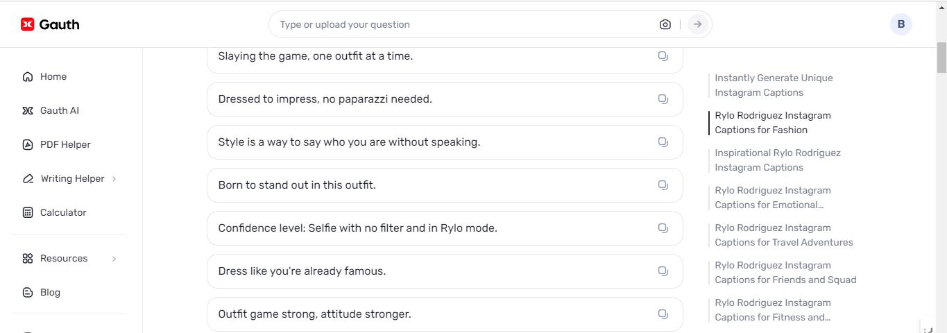 Generating Engaging Rylo Rodriguez Captions with Gauth